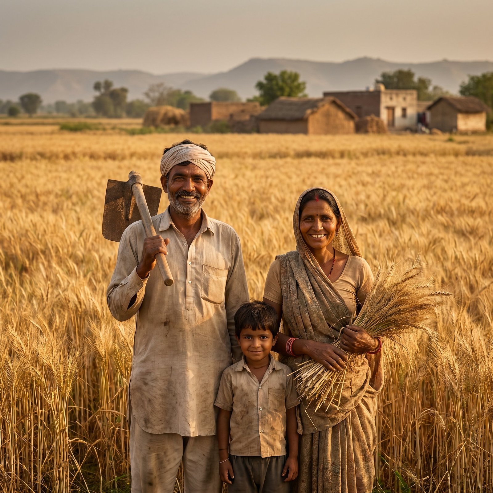 Farmer family in their wheat field